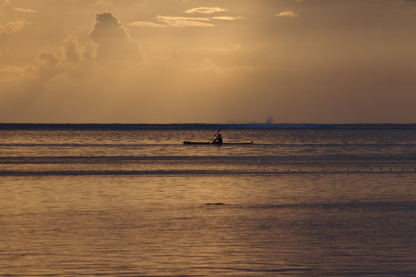 Canoe on the Lagoon in the evening at the Tahiti Islands in French Polynesia 600