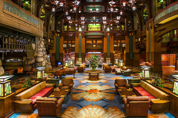 View of the main lobby entrance way at the Disney Grand Californian Resort in Disneyland 600
