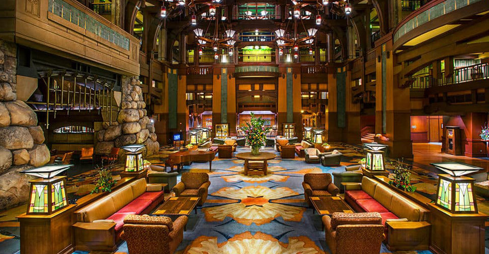 View of the main lobby entrance way at the Disney Grand Californian Resort in Disneyland 960