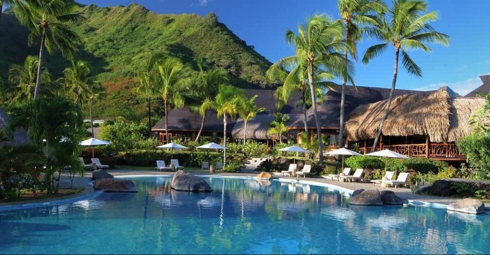 View of the Pool with Garden Bungalows at the Hilton Lagoon Resort in Moorea 960