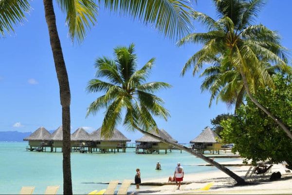 View of the pristine white beach on the lagoon side of InterContinental Le Moana Resort 600