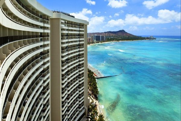 View of Diamond Head from an upper floor balcony of the Sheraton Waikiki Hotel in Honolulu 600