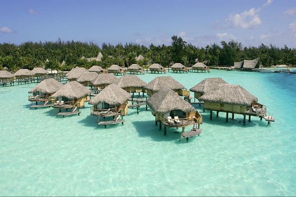 Bungalows over the South Pacific Seas in Bora Bora 600