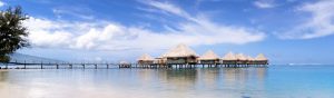 Bungalows over the water at the Le Meridien Tahiti Hotel from the beach 1200