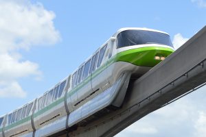 View of the Green Disney World Monorail on the Track leaving the Contemporary Hotel Orlando 600