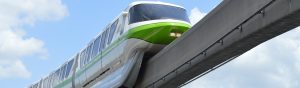 View of the Green Disney World Monorail on the Track leaving the Contemporary Hotel Orlando 1200