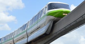 View of the Green Disney World Monorail on the Track leaving the Contemporary Hotel Orlando 960