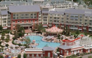 View of the mian pool and back of Hotel at the Disney Boardwalk Inn 600