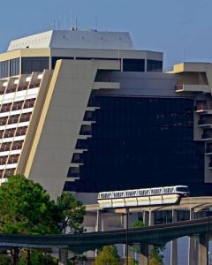 View of the Monorail coming out of the Disney World Contemporary Resort Station 400