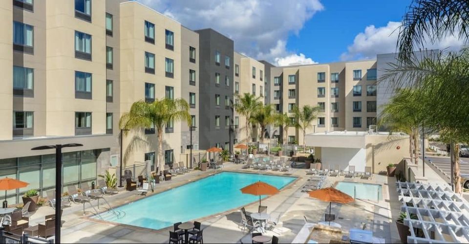 View of the Outdoor Heated Pool and Hotel at the Homewood Suites Anaheim Convention Center 960