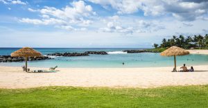Thatch umbrellas on the Lagoon Beach in Ko Olina Honolulu 960