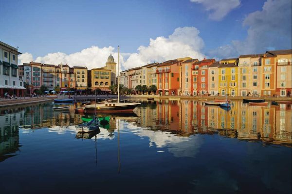 View of the Loews Portofino Bay Hotel from the Harbor in Universal Orlando 600
