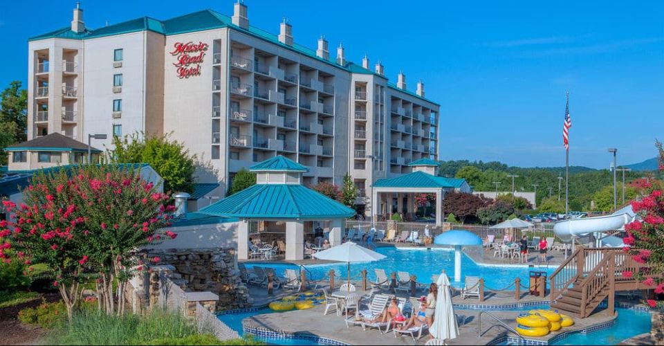 View of the Music Road Hotel from the Water Park in Pigeon Forge 960