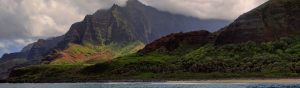 View of the Coast of Hawaiian Islands from the Water with a huge Mountain Backdrop 1200