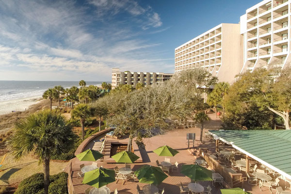 View of a Marriott Hotel Oceanfront with Beach and Ocean in Background 600