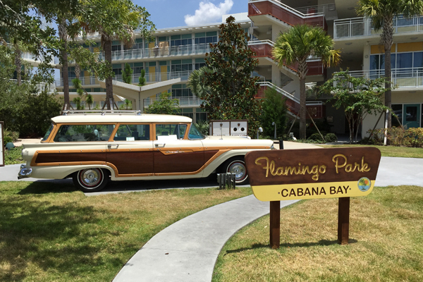 View of an old station wagon on the Cabana Bay Resort Grounds 600