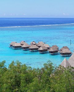 View of Overwater Bungalows in Moorea French Polynesia from the hillside 400