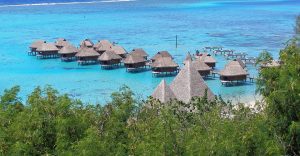 View of Overwater Bungalows in Moorea French Polynesia from the hillside 960