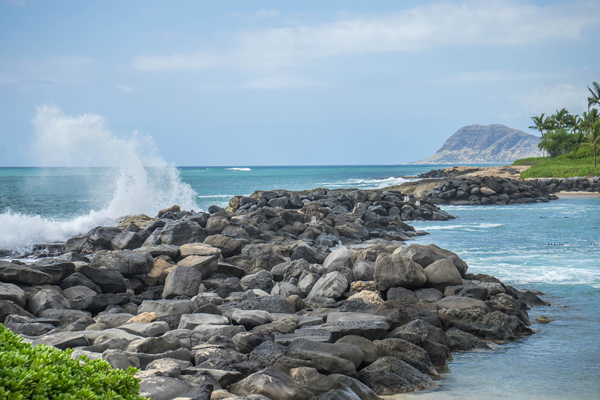 Rocks acting as a breaker at the mouth of a Lagoon in Ko Olina Oahu Hawaii 600