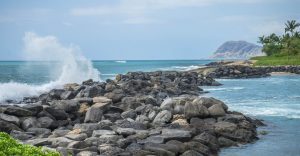 Rocks acting as a breaker at the mouth of a Lagoon in Ko Olina Oahu Hawaii 960