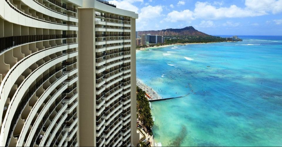 View of Diamond Head from an upper floor balcony of the Sheraton Waikiki Hotel in Honolulu 960