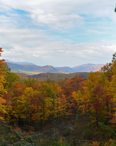 View of the Smokey Mountains in the fall around Pigeon Forge TN